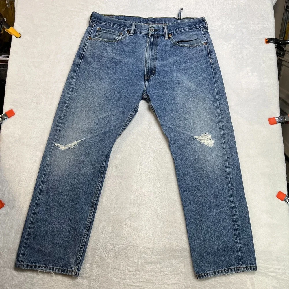 Levi's 505 Jeans Men's Blue Denim‎ Pockets Distressed Classic Straight - 37x28.5